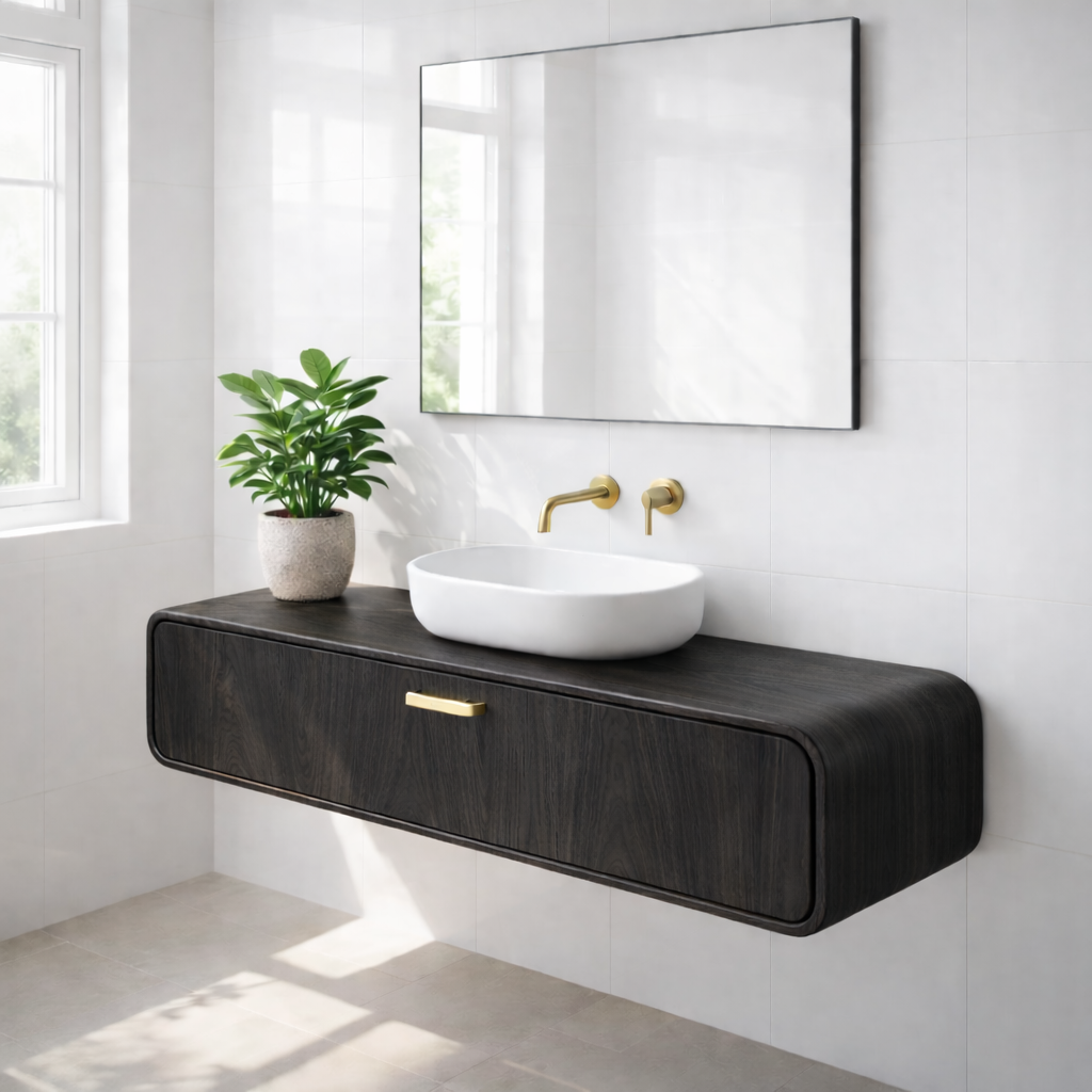 Handcraft Floating Solid Wood Bathroom Vanity with Single Drawer Storage Kitchnce