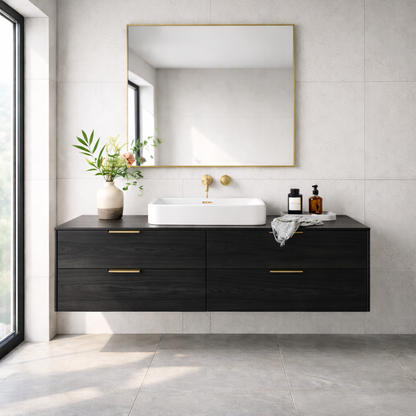 Modern Solid Wood Floating Bathroom Vanity with Four Storage Drawers Kitchnce