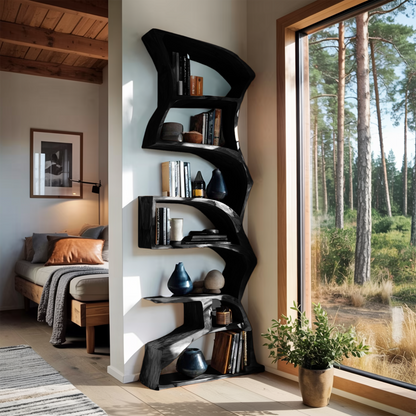 Modern Bookshelf With Curved Design For Study Kitchnce