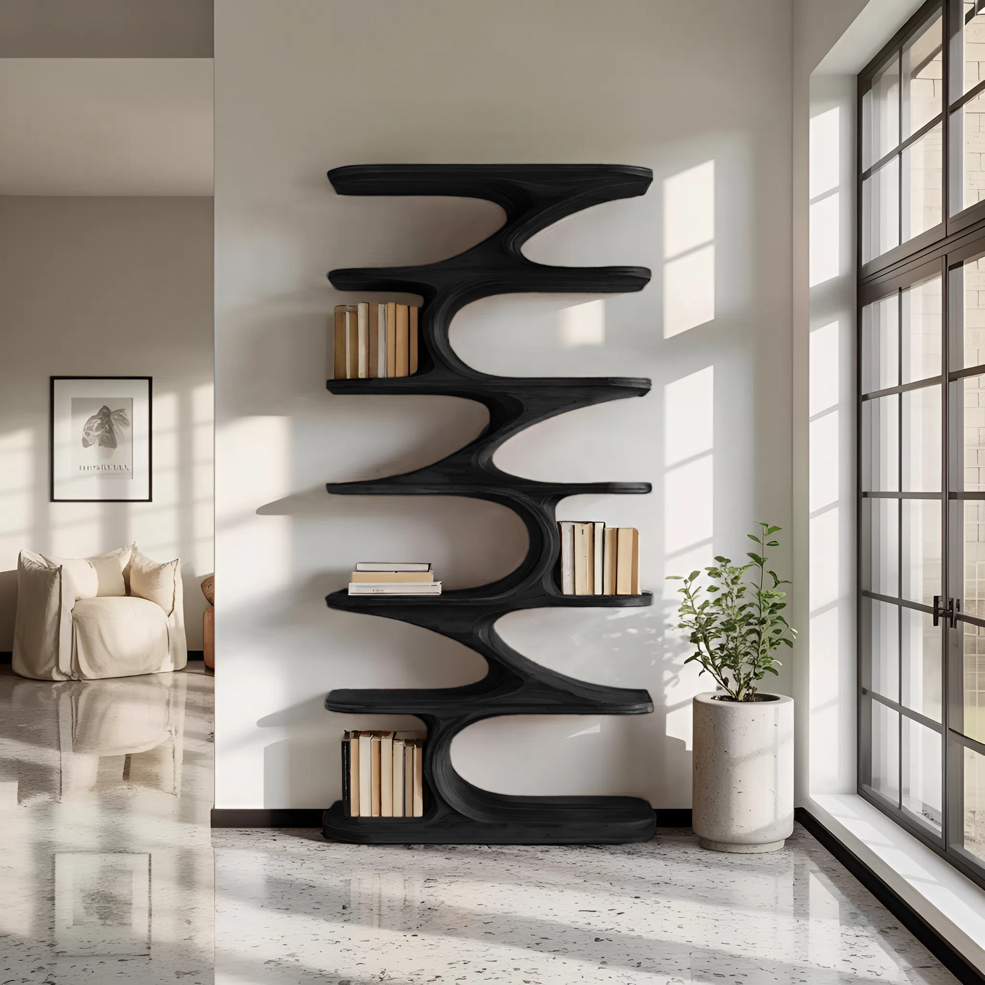 Modern Organic Curved Bookshelf For Living Room Kitchnce