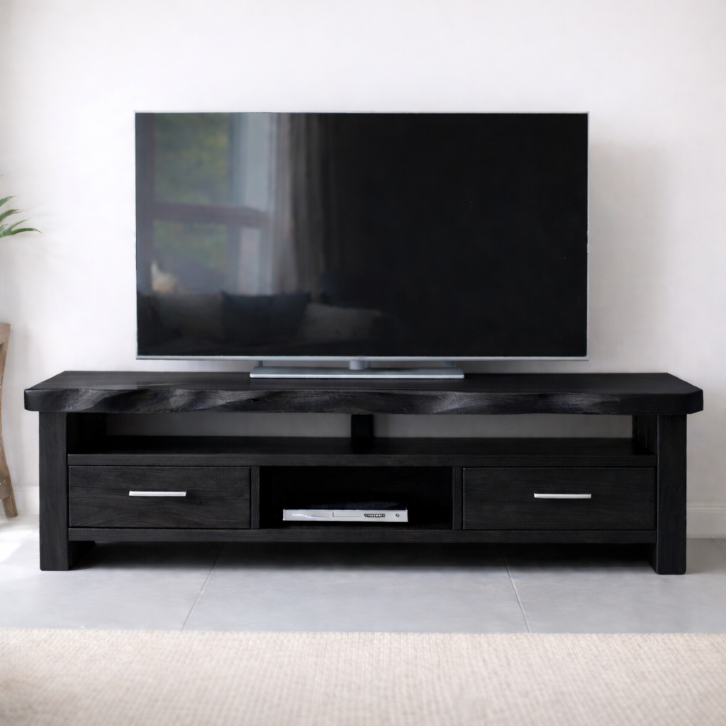 Solid Wood TV Stand with Drawers and Open Media Shelf Kitchnce