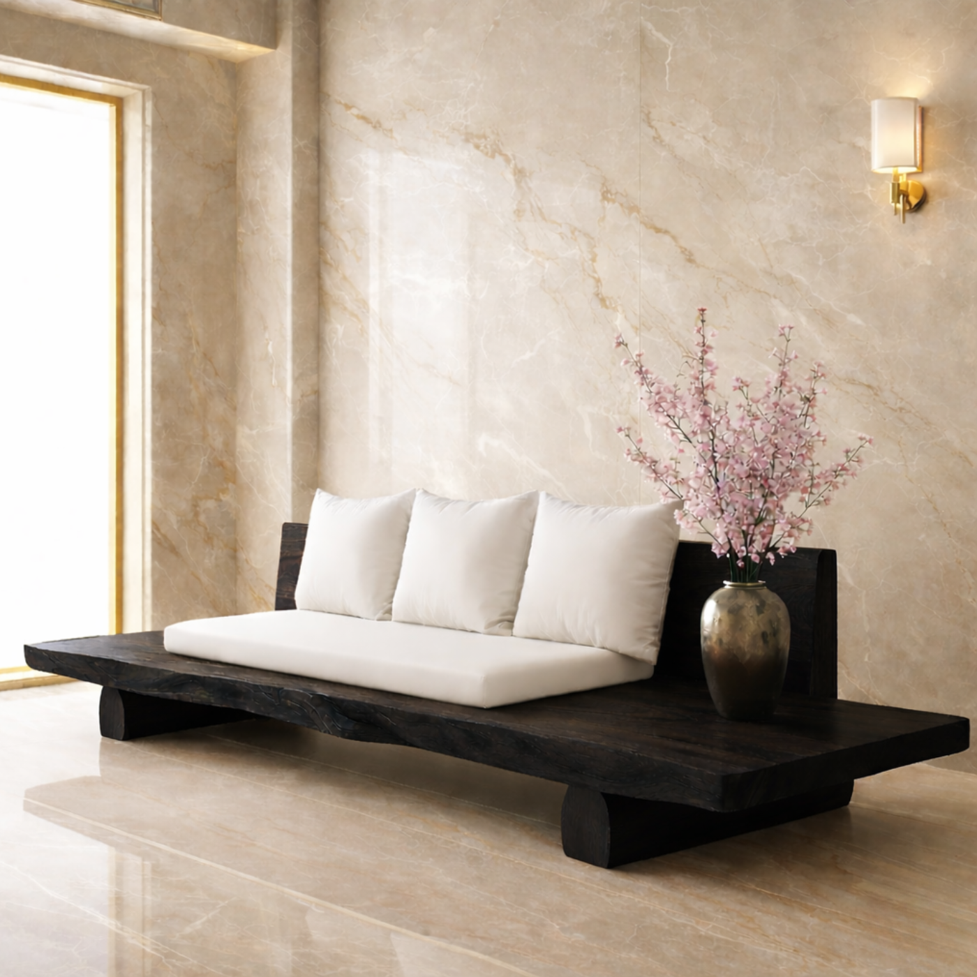 Handcrafted Solid Wood Platform Sofa Contemporary Style