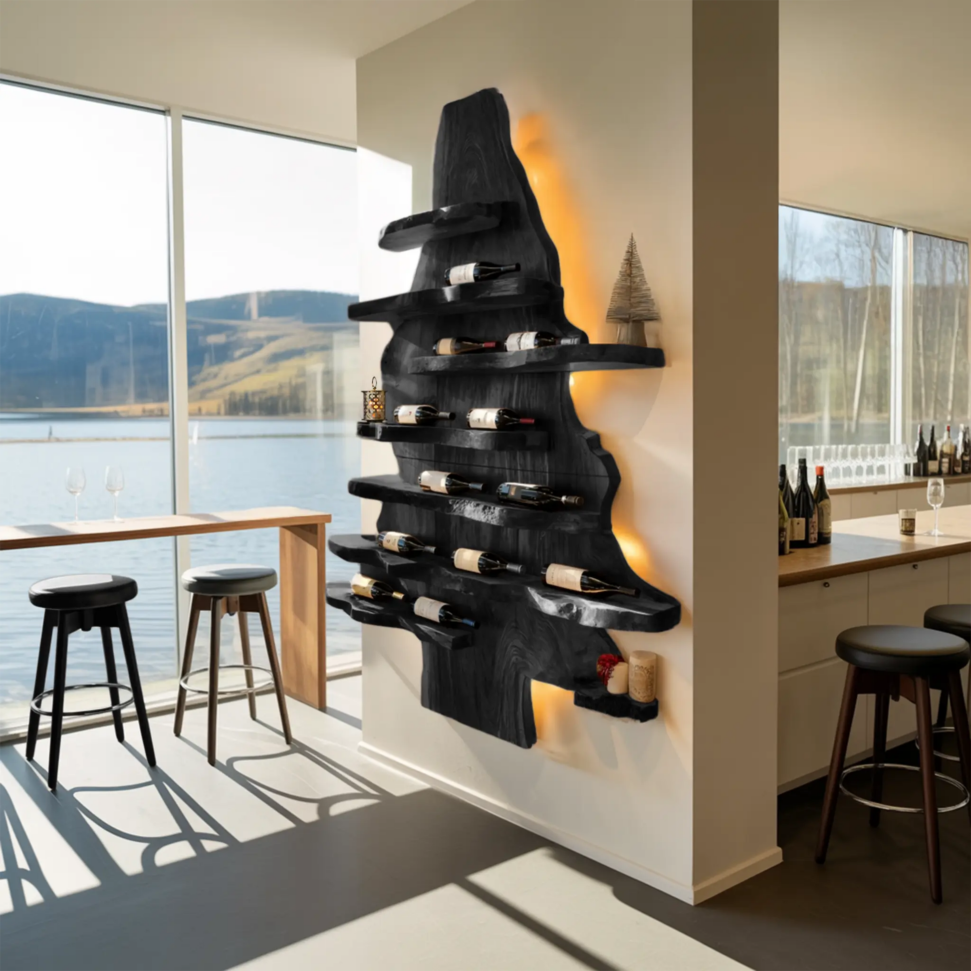 Farmhouse Live Edge Wine Holder For Living Room Wine Display Kitchnce