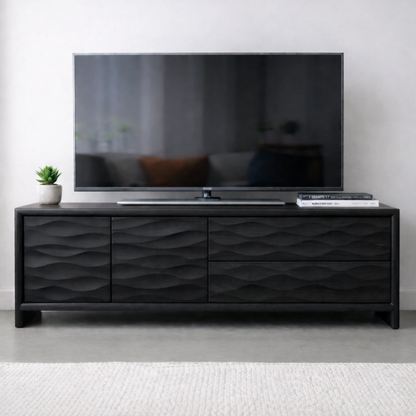 Modern Soild Wood TV Stand with Textured Wave Cabinet Doors and Storage Drawers Kitchnce