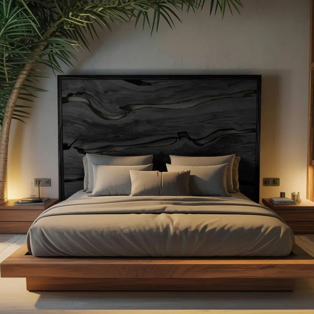 Contemporary Live Edge Headboard With Natural Woodgrain Kitchnce