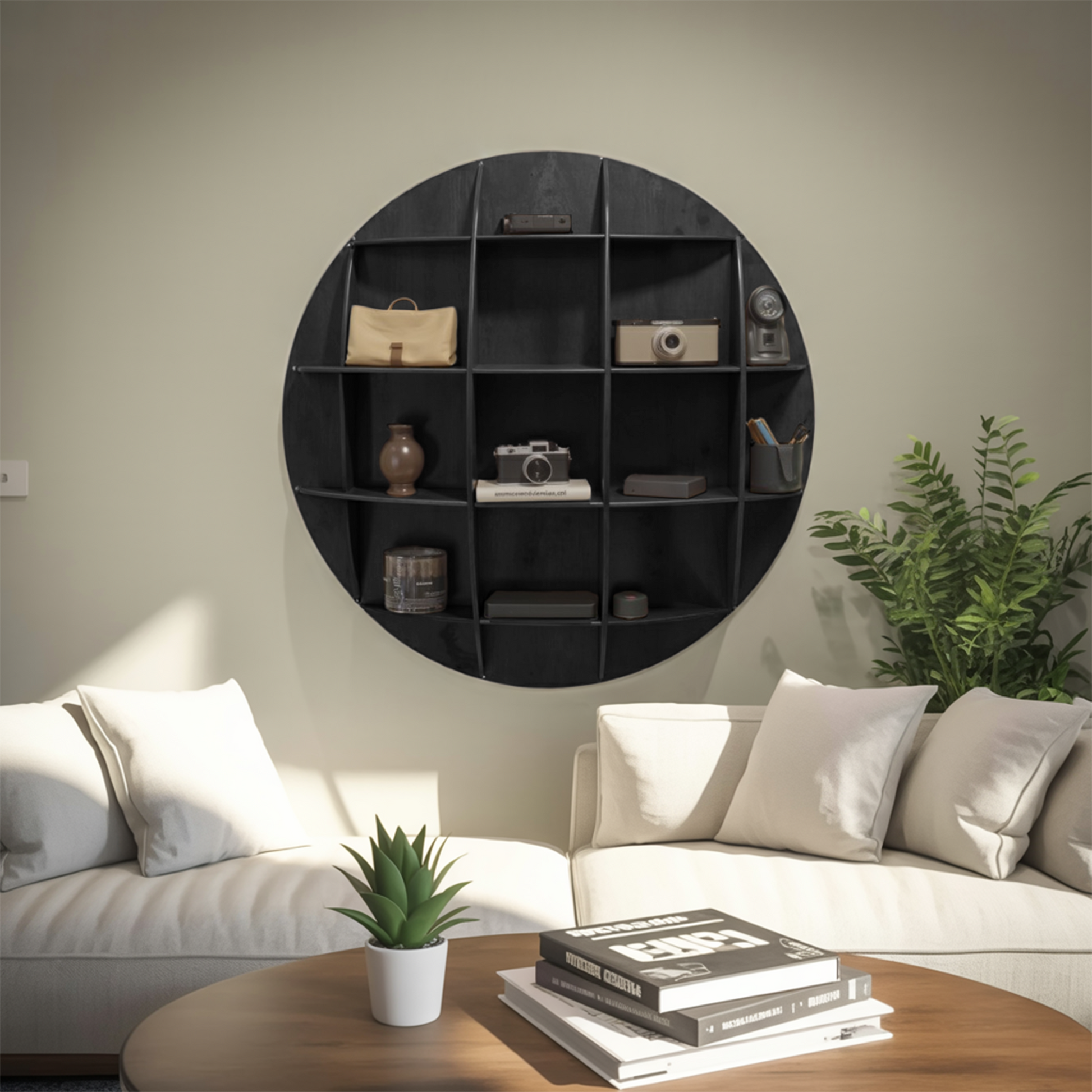 Modern Round Wall Mounted Shelf With Compartments For Living Room Office And Entryway Kitchnce