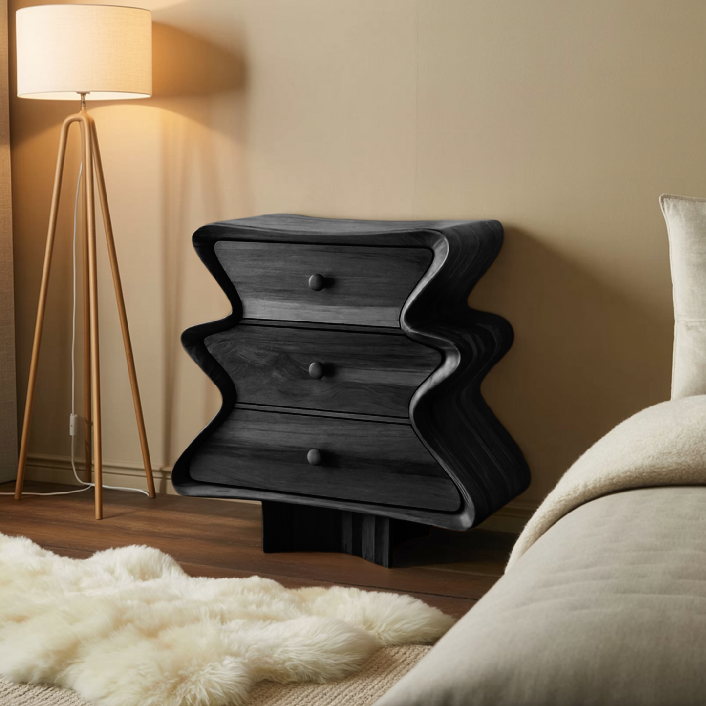 Wavy Sculptural Wood Cabinet 3 Drawer Chest For Bedroom Or Living Room Kitchnce