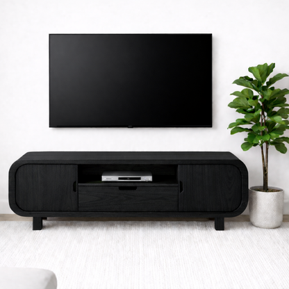 Modern Solid Oak TV Stand with Cabinet Doors and Drawer, Wooden Media Console for Living Room Kitchnce