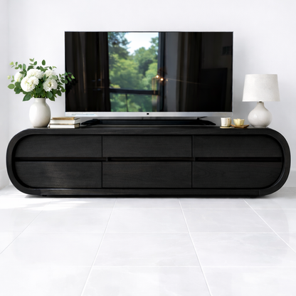 Solid Wood TV Stand with Drawers, Curved Modern Media Console Cabinet for Living Room Kitchnce