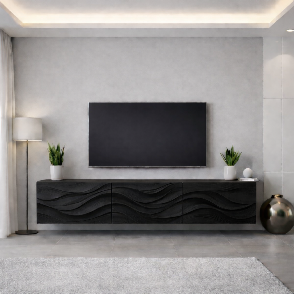 Wave Carved Solid Oak TV Stand with Modern Design, Stylish Media Console for Living Room Kitchnce