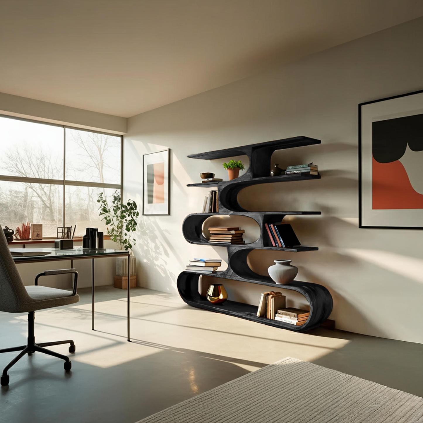 Artistic Curved Bookcase For Living Room Decor Kitchnce