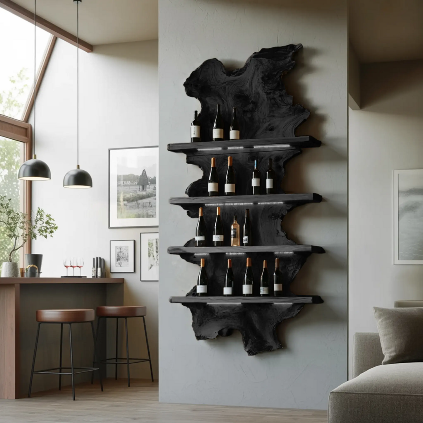 Mid Century Live Edge Wine Holder For Bar Decor And Home Art Kitchnce