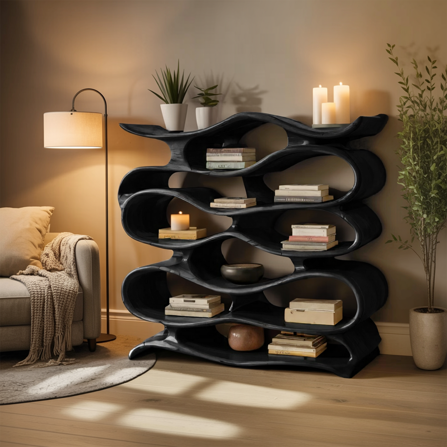 Sculptural Bookshelf Cabinet For Living Room And Office Kitchnce