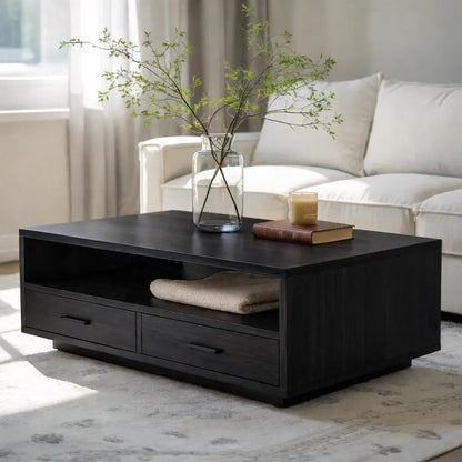 Solid Wood Coffee Table with Storage Drawers, Modern Design for Living Room Kitchnce