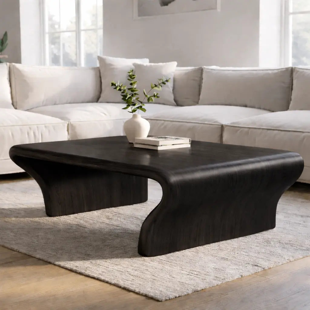 Sculptural Walnut Coffee Table with Curved Design, Modern and Minimalist Living Room Décor Kitchnce
