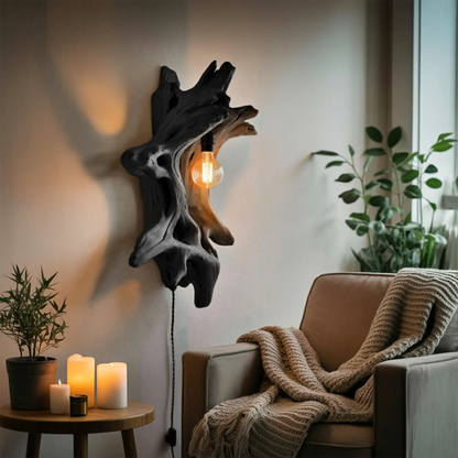 Driftwood Wall Lamp With Carved Form For Rustic Modern Living Room Kitchnce