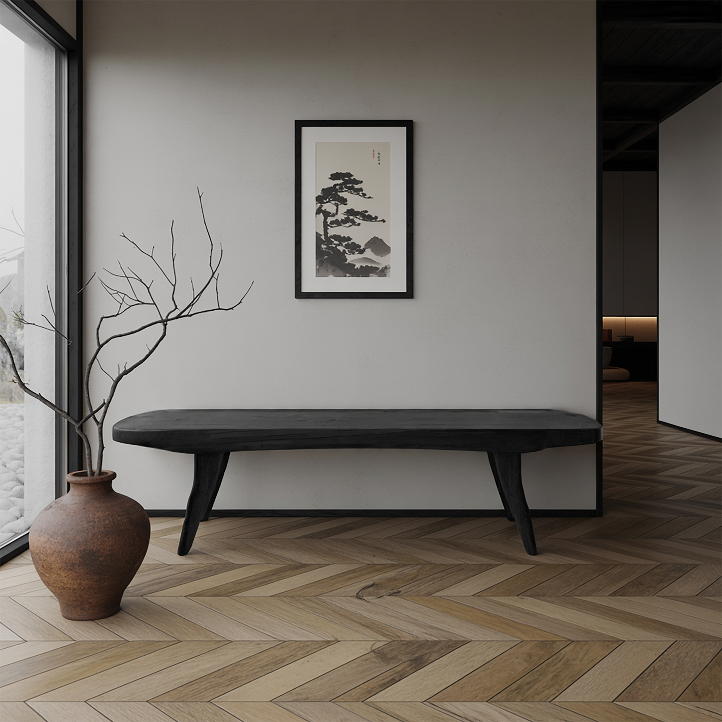 Curved Minimalist Organic Bench For Entryway Bedroom And Living Room Kitchnce