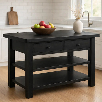 Solid Walnut Kitchen Island Table with Drawers and Shelves, Wooden Kitchen Prep Station Kitchnce