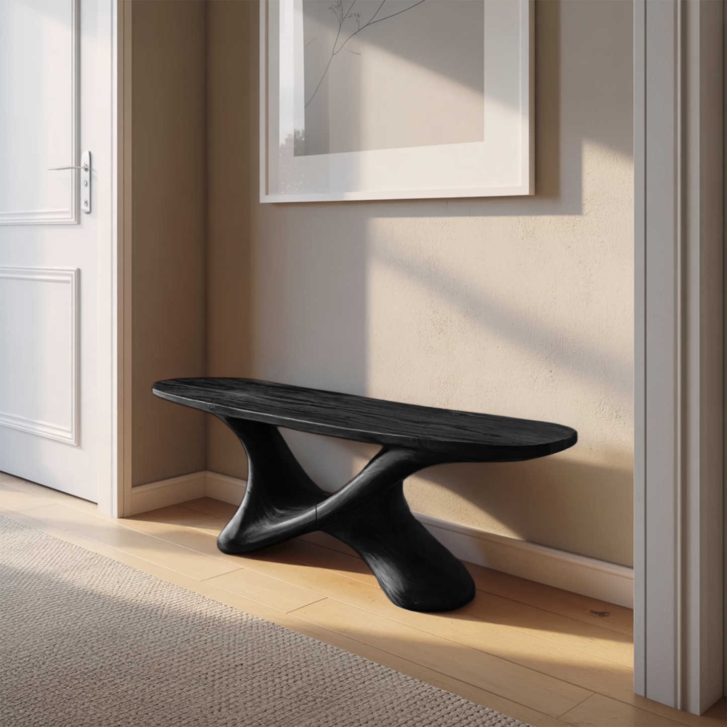 Modern Sculptural Bench With Twisted Base For Entryway Kitchnce