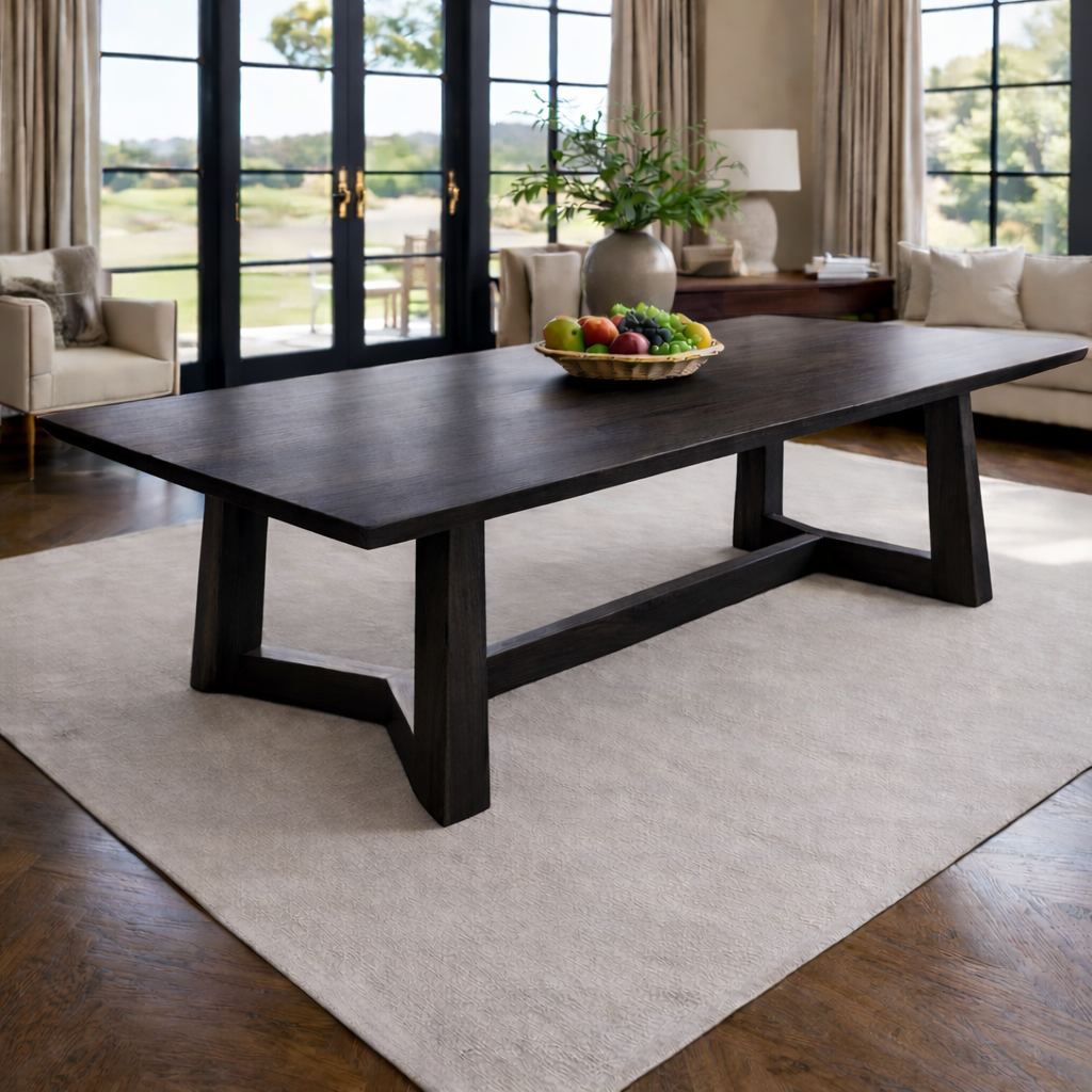 Solid Wood Dining Table Trestle Base Modern Style