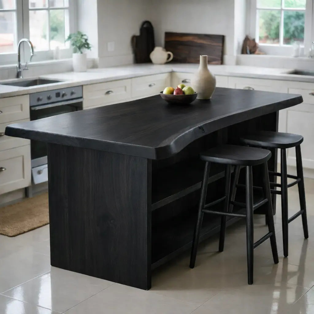 Live Edge Solid Wood Kitchen Island with Open Shelf Storage and Seating Bar Table Kitchnce