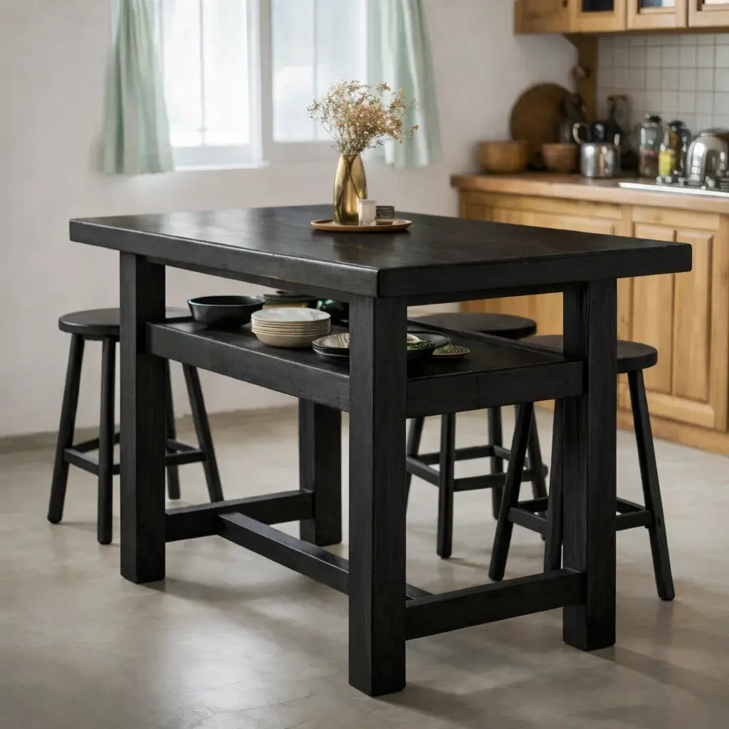 Solid Wood Kitchen Island Table with Open Shelf Storage and Spacious Prep Surface Kitchnce
