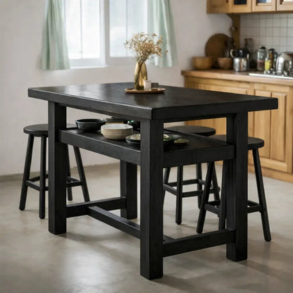 Solid Wood Kitchen Island Table with Open Shelf Storage and Spacious Prep Surface Kitchnce