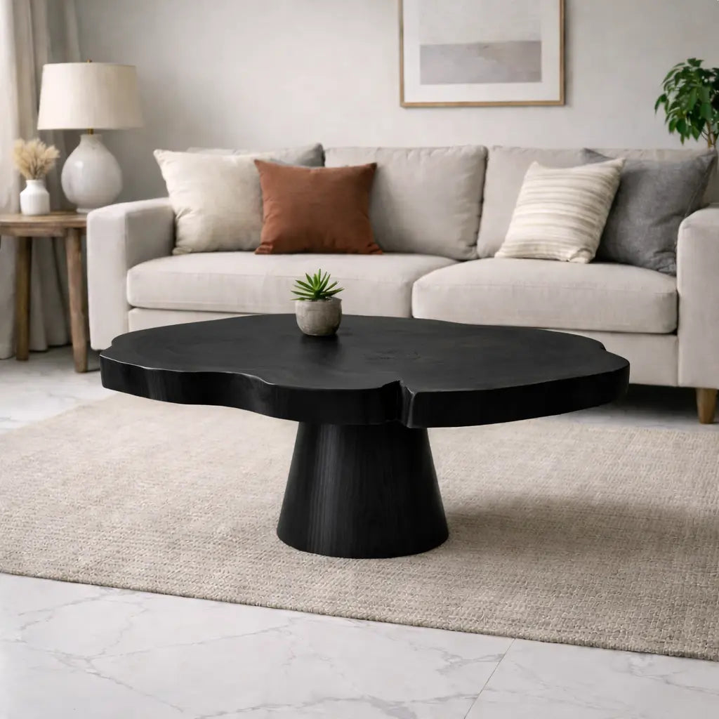 Solid Wood Coffee Table with Organic Edge Top Modern Sculptural Living Room Table Kitchnce