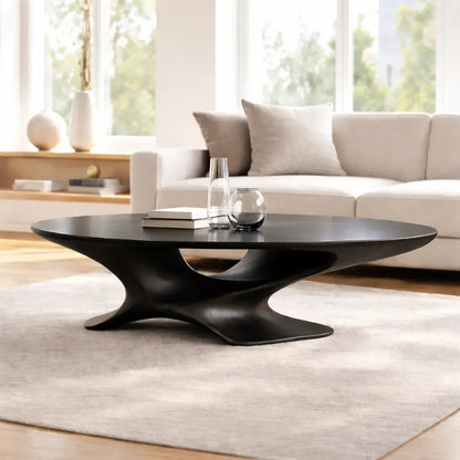 Modern Solid Wood Coffee Table with Sculptural Base and Round Wooden Living Room Table Kitchnce