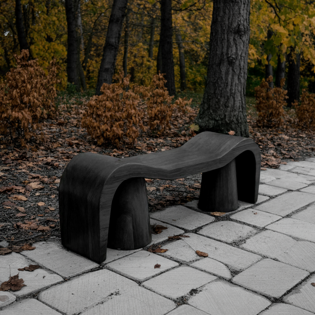 Contemporary Sculpted Wood Bench For Garden Or Patio Kitchnce