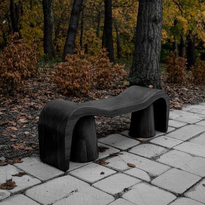 Contemporary Sculpted Wood Bench For Garden Or Patio Kitchnce