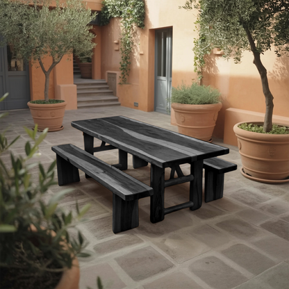 Rustic Outdoor Table With Benches For Garden Or Backyard Gatherings Kitchnce