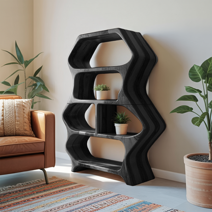 Sculptural Bookshelf With Organic Carved Display For Living Room And Office Kitchnce