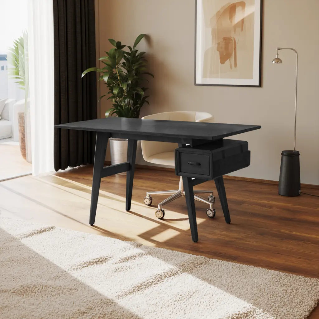 Mid-Century Desk With Drawer For Home Office Space Kitchnce