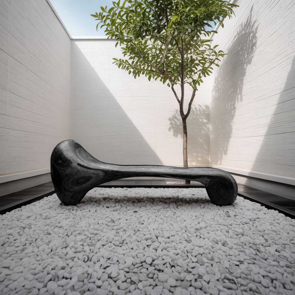Sculptural Wood Bench For Garden Poolside Or Patio Kitchnce