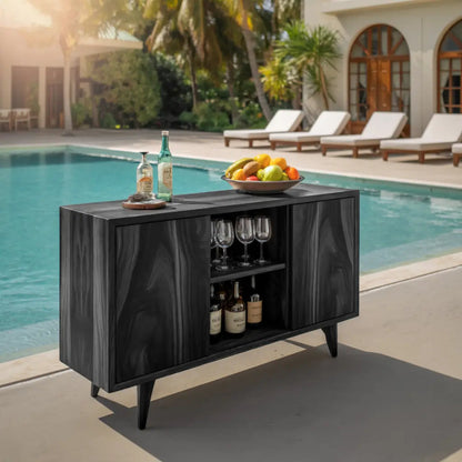 Mid Century Outdoor Bar Cabinet With Wine Storage For Patio Kitchnce