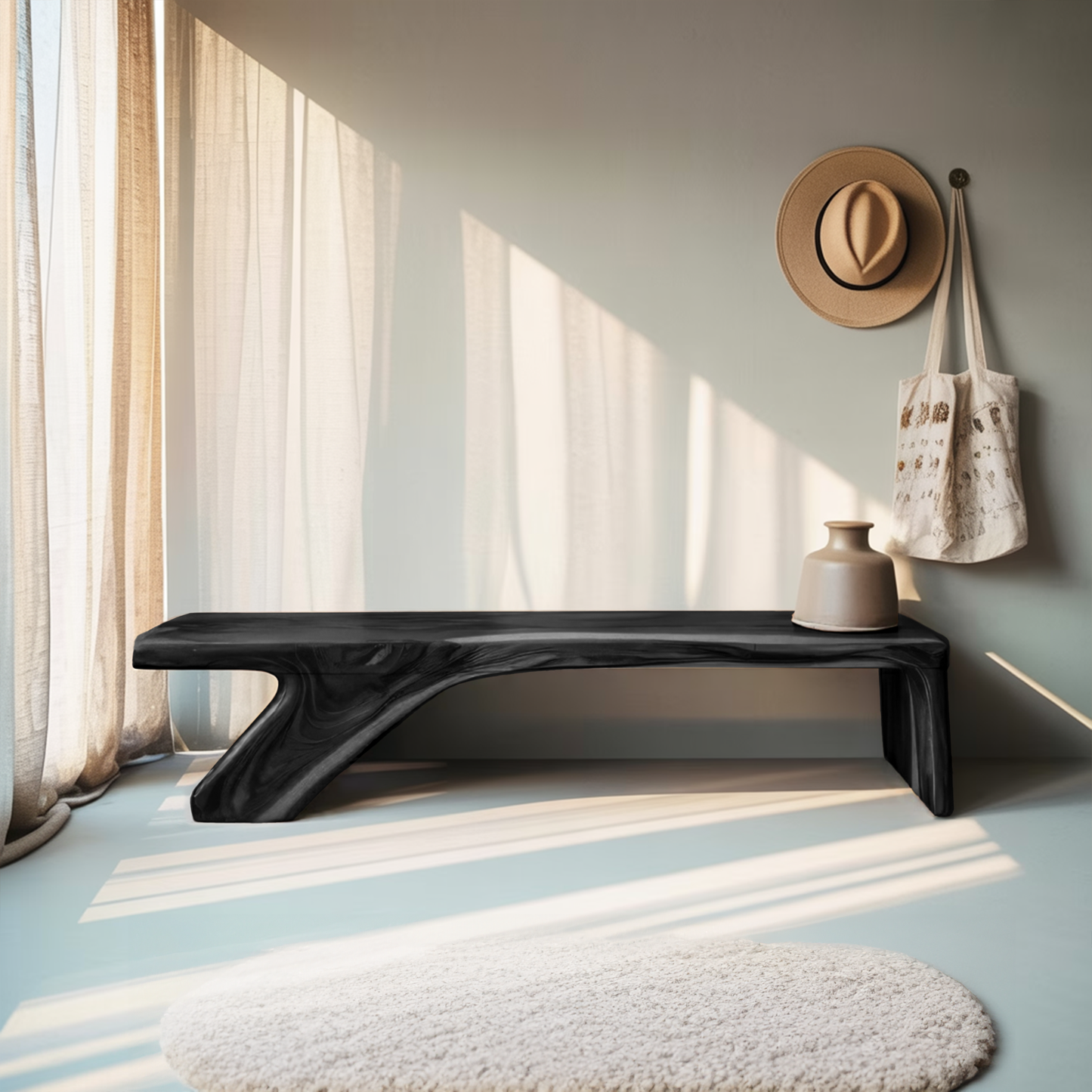 Architectural Bench With Sculpted Z Base For Entryway Kitchnce