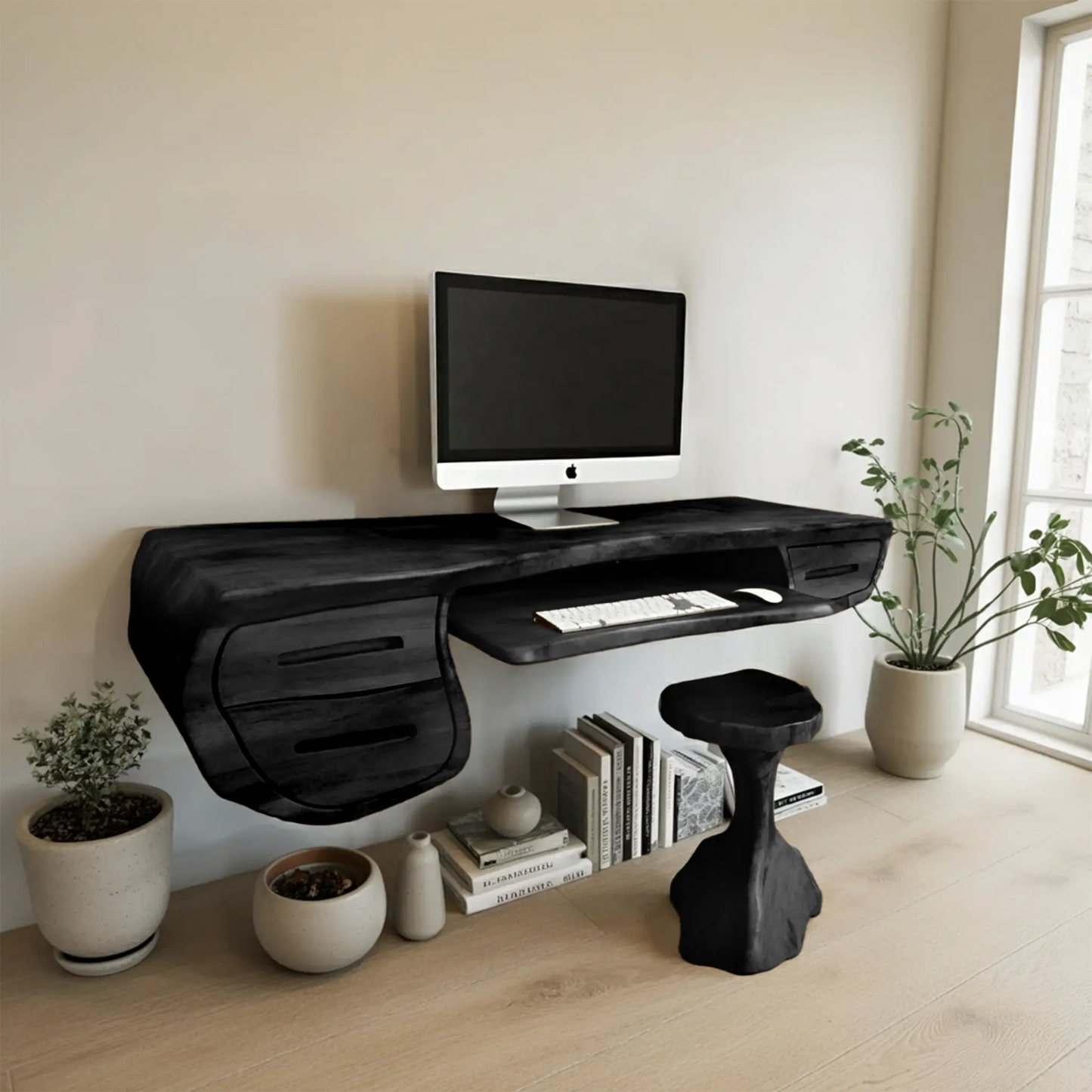 Floating Sculptural Desk With Drawers For Home Office And Studio Kitchnce