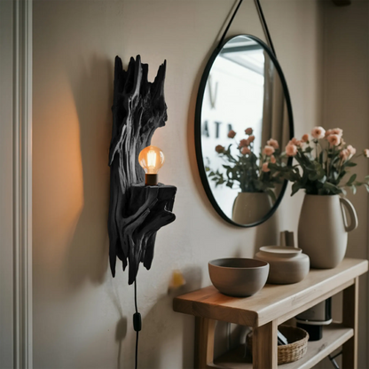 Rustic Driftwood Wall Lamp With Sculpted Form For Bedroom Or Living Room Kitchnce