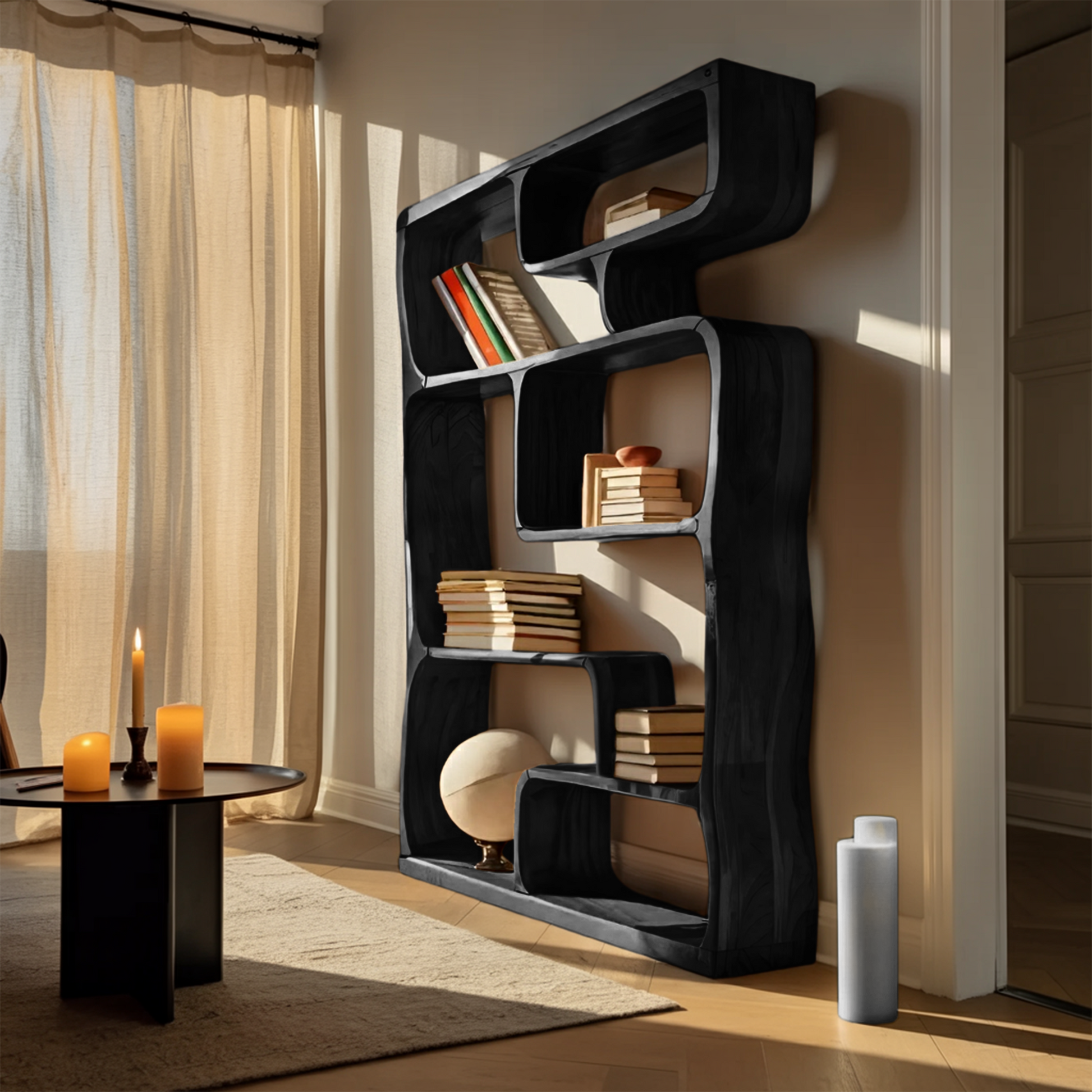 Modern Sculptural Bookshelf With Geometric Design For Living Room Kitchnce