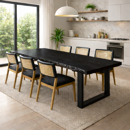 Handcrafted Solid Walnut Dining Table with U-Shaped Steel Base for Minimalist Homes