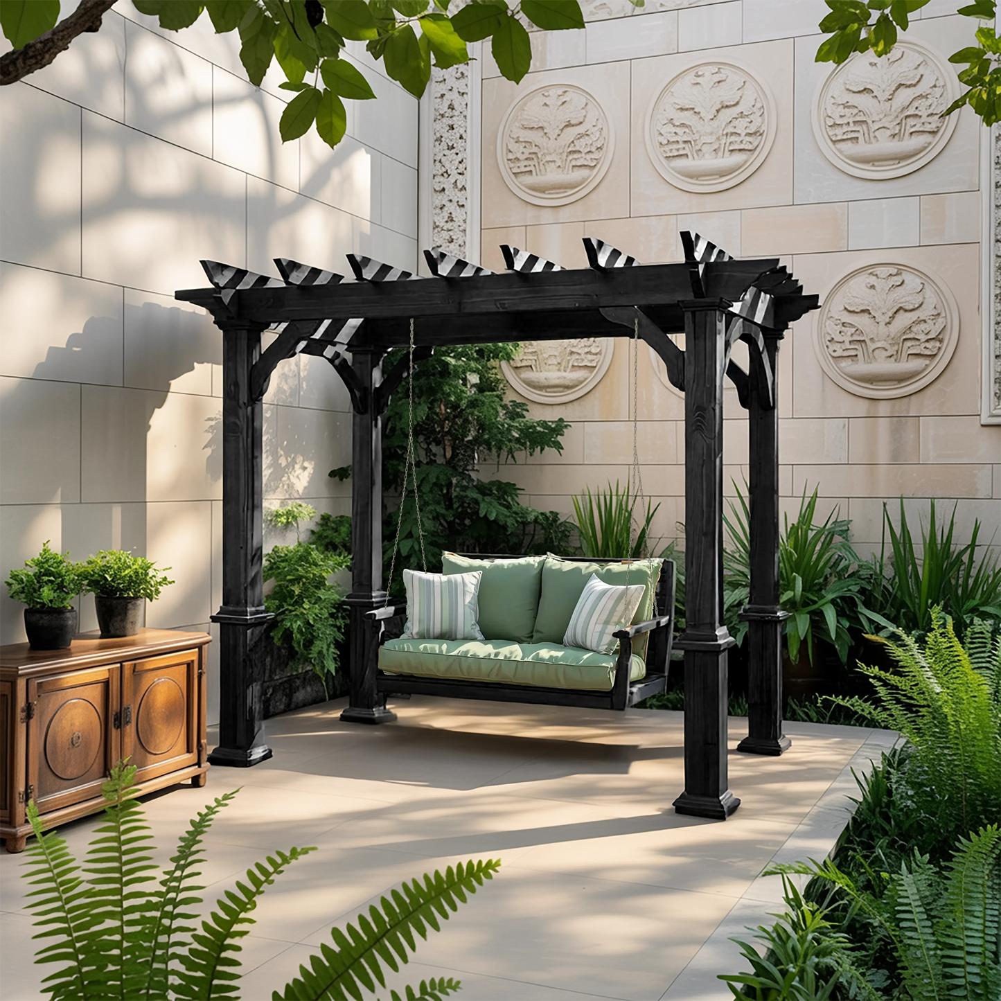 Rustic Pergola Swing Bench For Outdoor Garden And Lounge Kitchnce