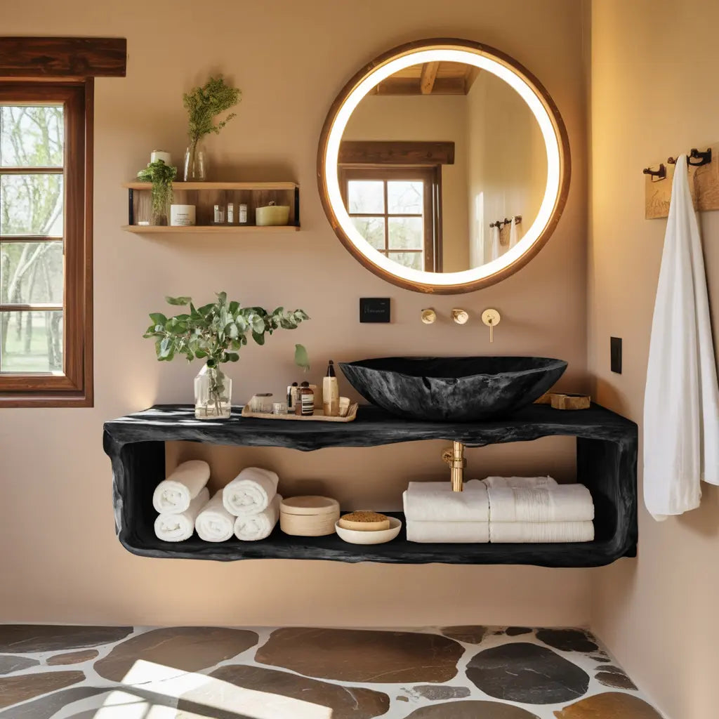 Handcrafted Wooden Vanity For Bathroom Natural Look Kitchnce