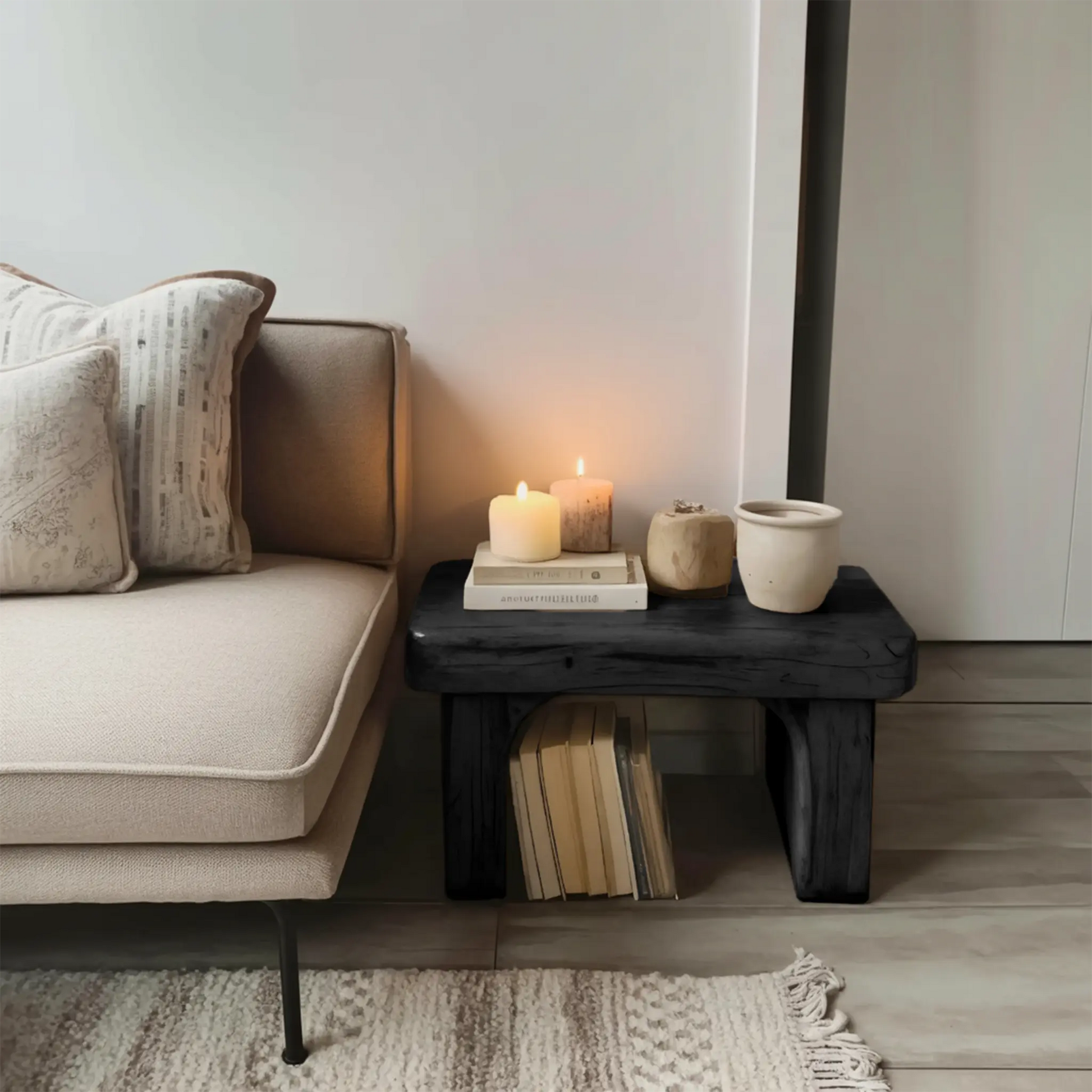 Rustic Nightstand Low Bedside Table With Shelf For Bedroom And Meditation Kitchnce