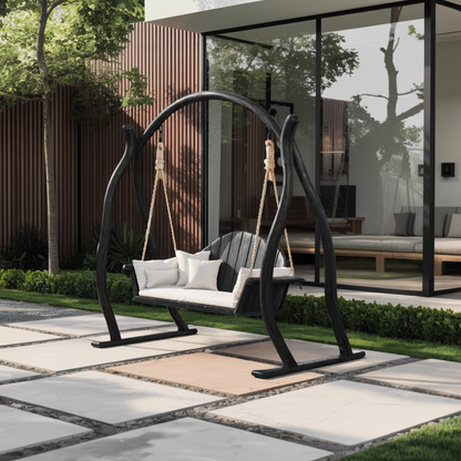 Curved Frame Garden Swing Bench For Outdoor Relaxation Kitchnce