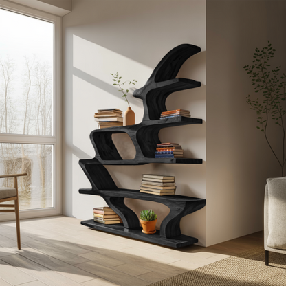 Modern Sculptural Bookshelf With Fluid Shelving For Living Room Kitchnce