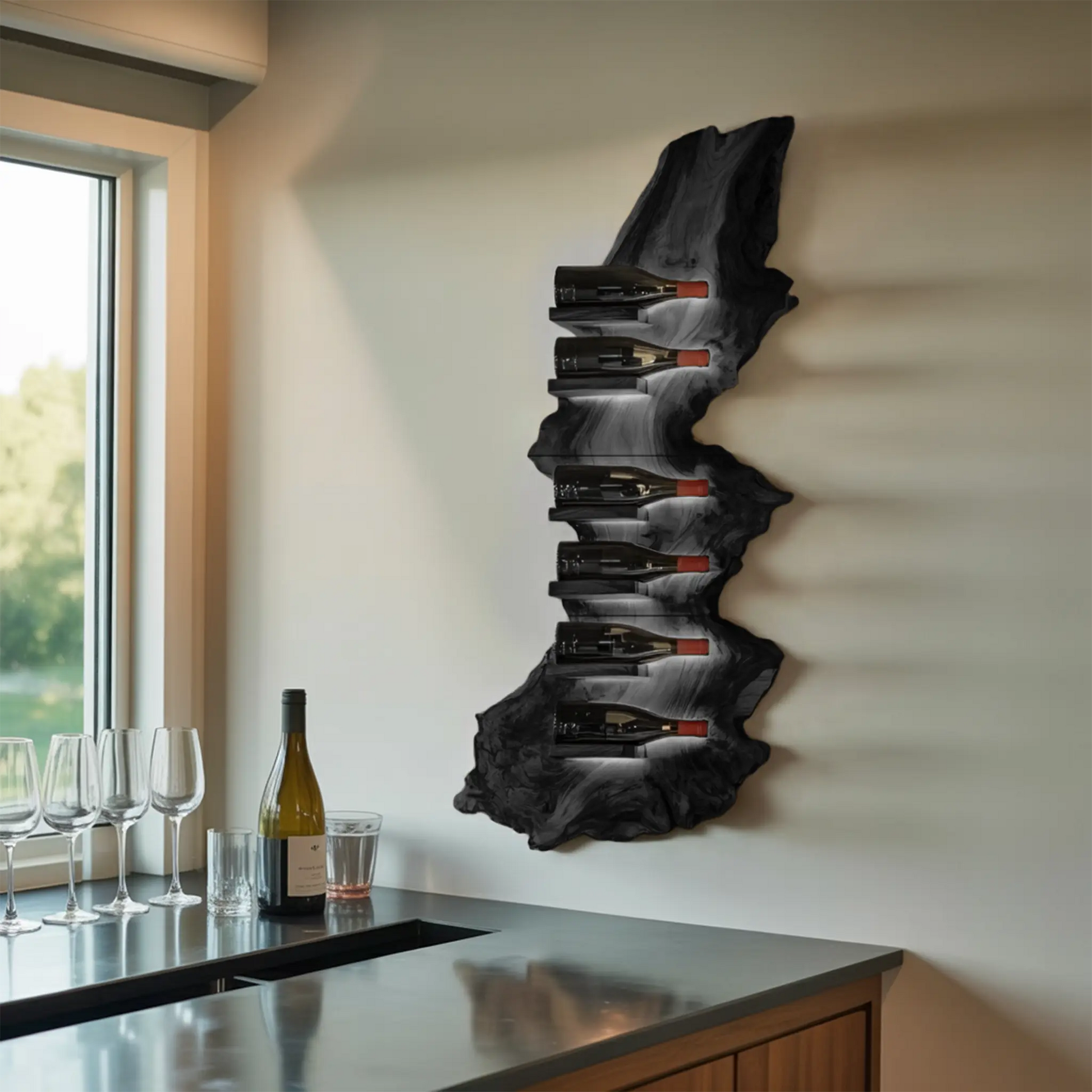 Mid Century Live Edge Wine Holder For Bar Decor Wine Shelf Kitchnce