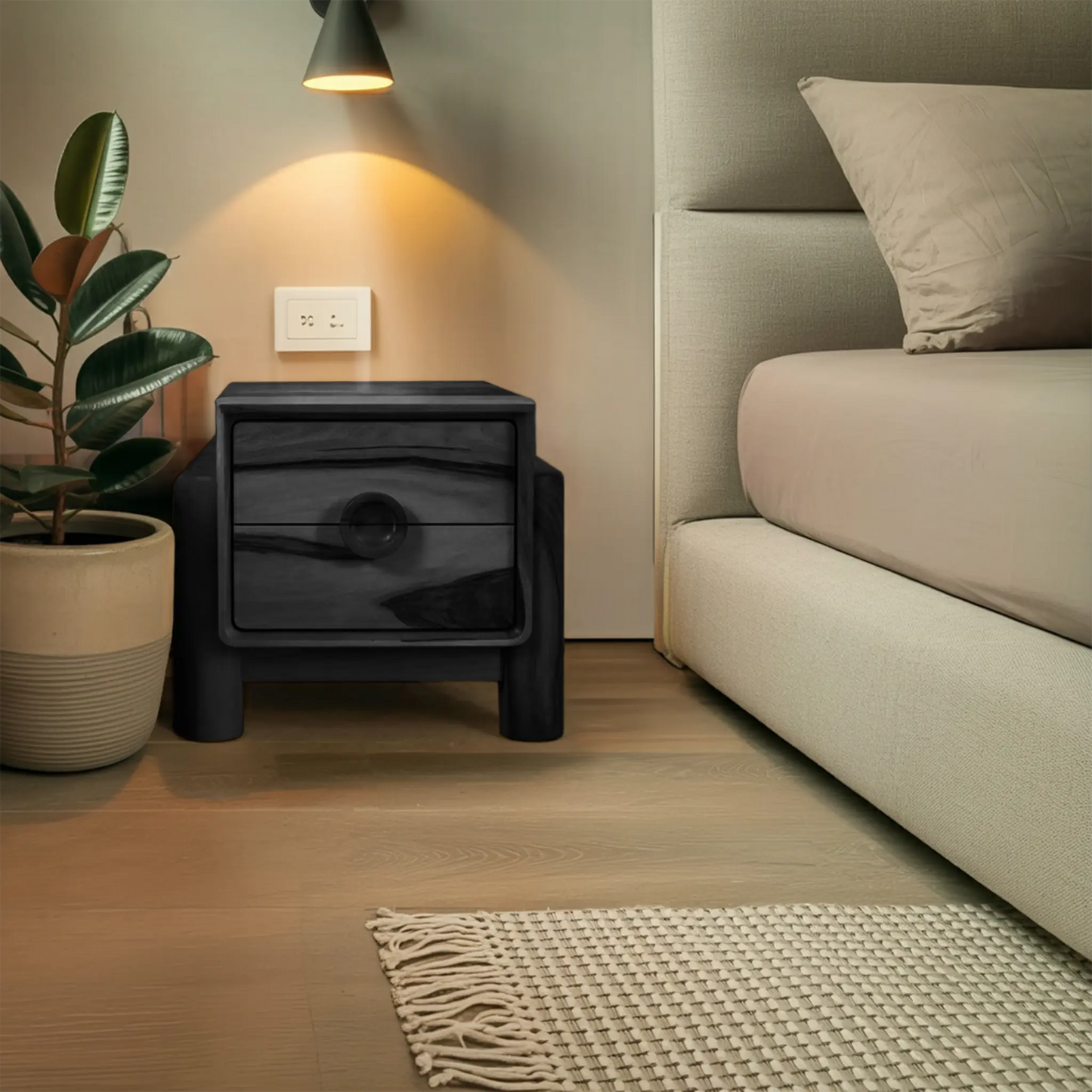 Modern Nightstand With Round Handle Bedside Table For Bedroom And Living Room Kitchnce