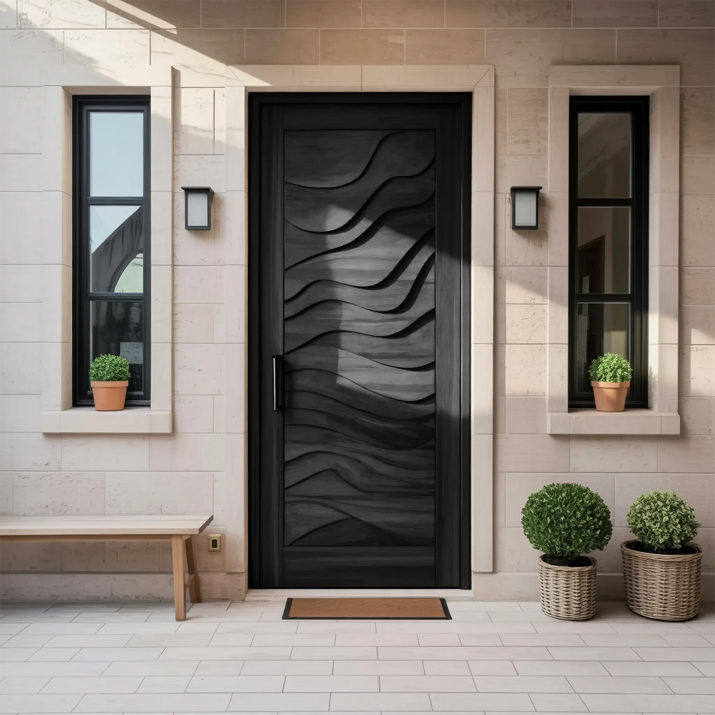 Modern Wave Carved Door Design With 3D Pattern For Hallway And Living Room Kitchnce