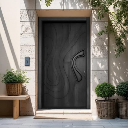 Modern Sculpted Front Door With Carved Design For Contemporary Entryway And Home Kitchnce